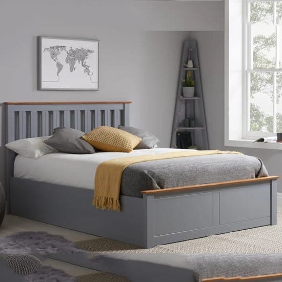 phoney rubberwood ottoman small double bed stone grey