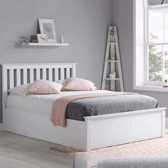 phoney rubberwood ottoman small double bed white