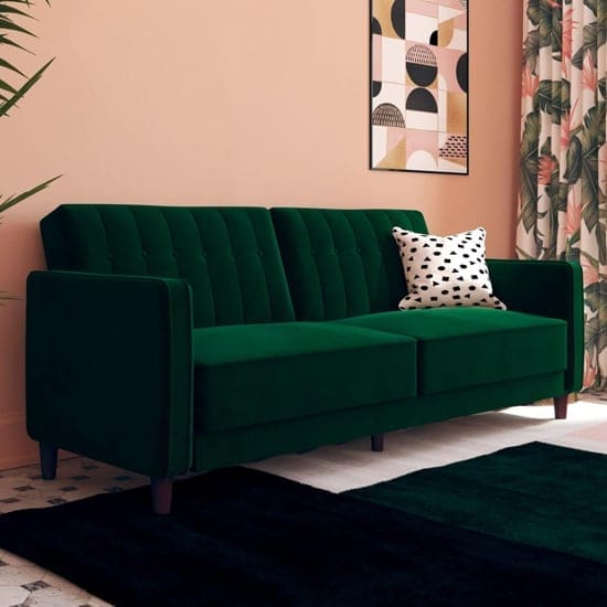 pina velvet sofa bed wooden legs green