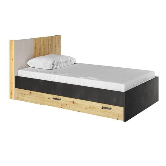 quincy kids wooden single bed 2 drawers artisan oak led