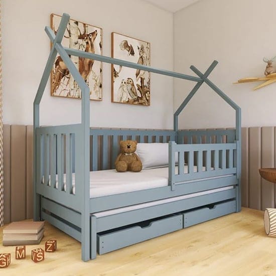 tartu trundle wooden single bed grey