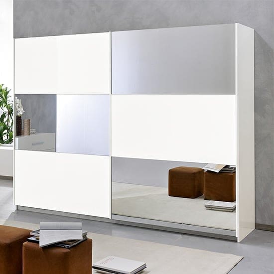 abby extra large mirrored sliding wooden wardrobe white