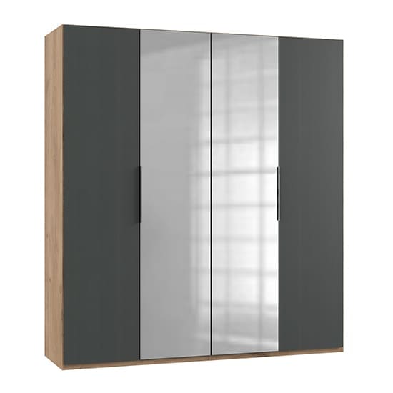 alkes mirrored wardrobe graphite planked oak 4 doors