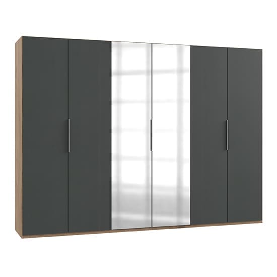 alkes mirrored wardrobe graphite planked oak 6 doors