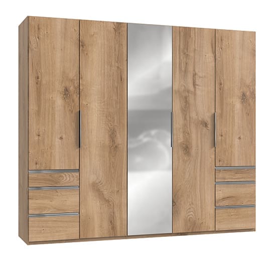 alkes mirrored wardrobe planked oak 5 doors 6 drawers