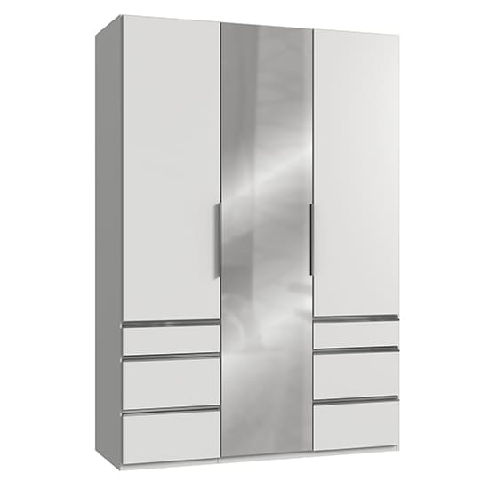 alkes mirrored wardrobe white 3 doors 6 drawers