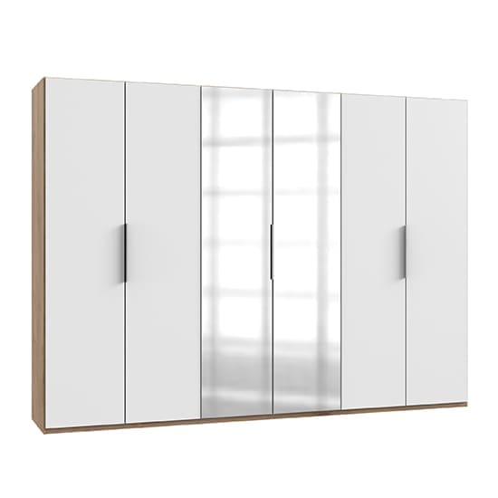 alkes mirrored wardrobe white planked oak 6 doors