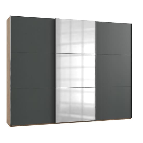 alkesia mirror sliding 3 door wardrobe graphite planked oak