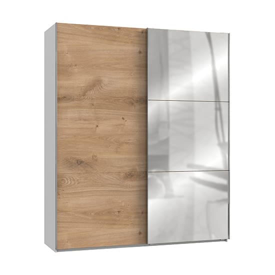 alkesia mirrored sliding door wardrobe planked oak white