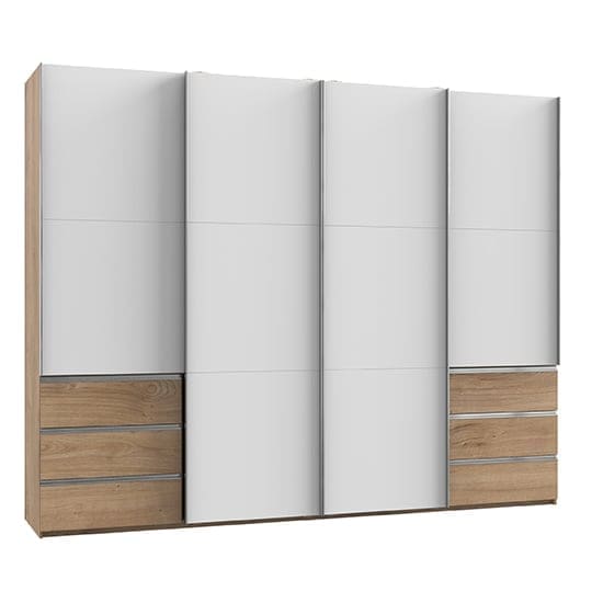 alkesia sliding 4 doors wooden wardrobe white planked oak