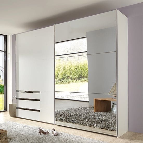 alkesia sliding door mirrored wardrobe white