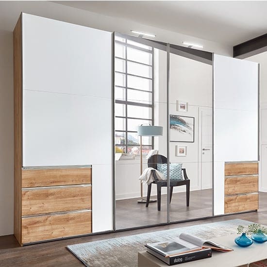 alkesu mirrored sliding 5 doors wardrobe white planked oak