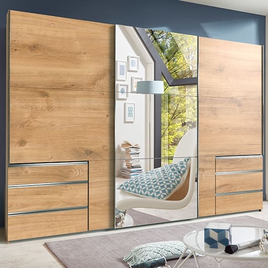 alkesu mirrored sliding wardrobe planked oak 3 doors