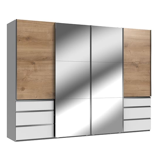 alkesu sliding 4 doors mirror wardrobe planked oak white