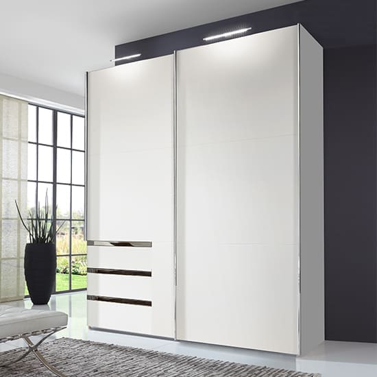 alkesu wide sliding door wardrobe white 3 drawers