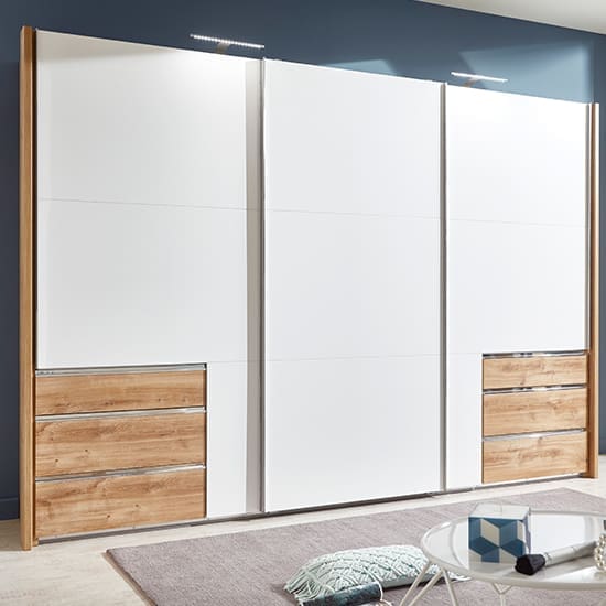 alkesu wooden sliding wardrobe white planked oak 3 doors