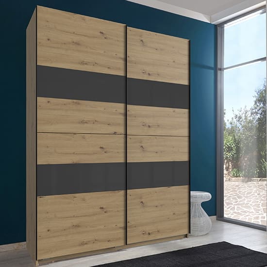 altona sliding door wide wardrobe artisan oak and grey