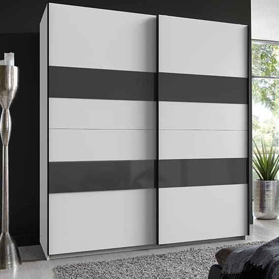 altona sliding door wide wardrobe white and grey