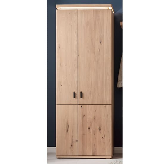 barcelona led wooden wardrobe planked oak 2 doors