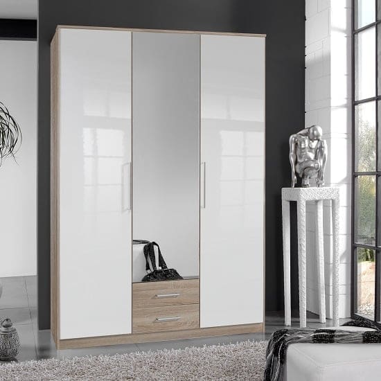 bruce medium mirror wardrobe oak white gloss