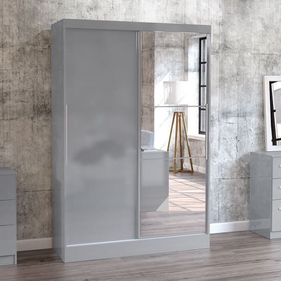 carola mirrored sliding wardrobe grey