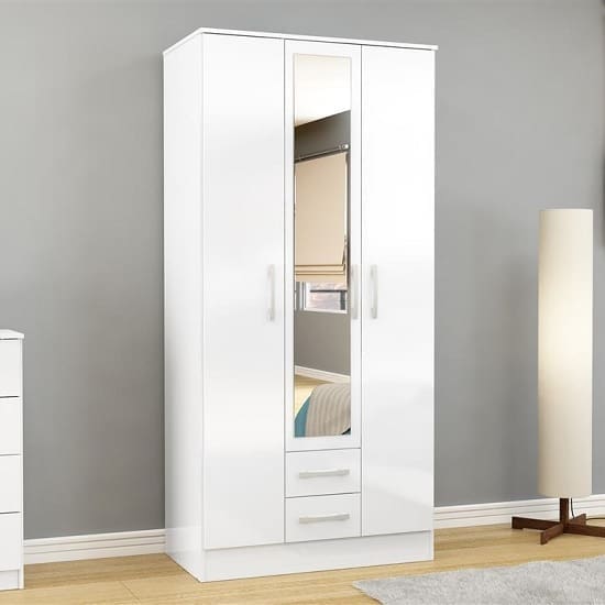 carola mirrored wardrobe white