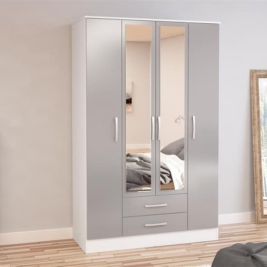 carola wide mirrored wardrobe white grey min