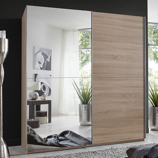 carra sliding door wooden wardrobe oak 1 mirror