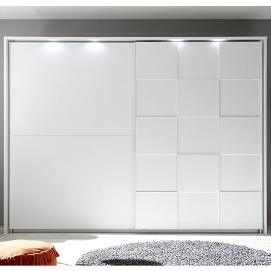 cattio led 3d design wooden wardrobe matt white