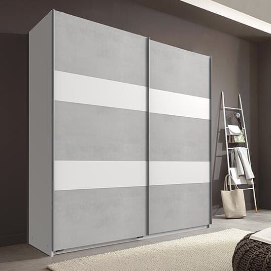 chess sliding door wide wardrobe light grey and white