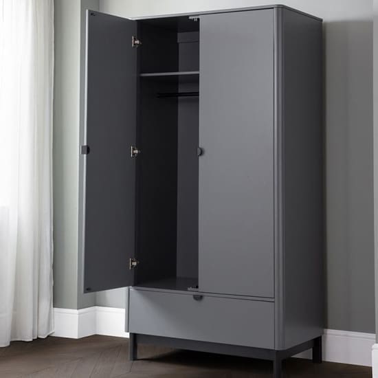 chloe wooden wardrobe strom grey with 2 doors and 1 drawer