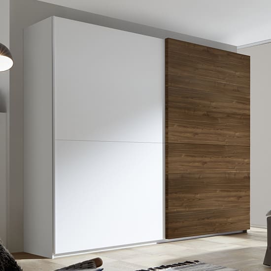 civic slide door tall wardrobe matt white dark walnut