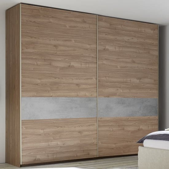 civica wide sliding door wardrobe stelvio walnut cement