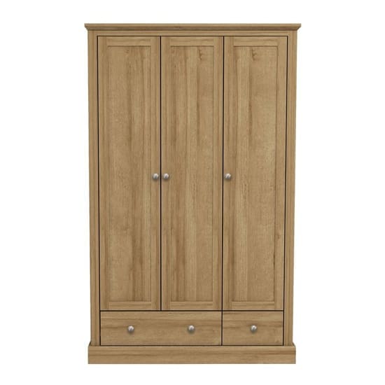 devon wooden wardrobe oak 3 doors 2 drawers