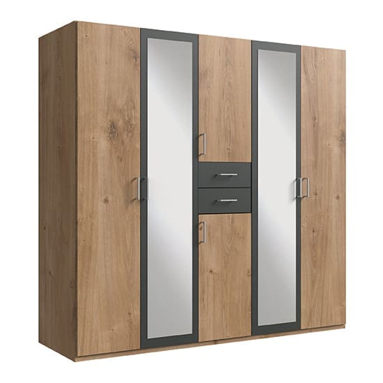 diver mirrored wooden wardrobe planked oak graphite