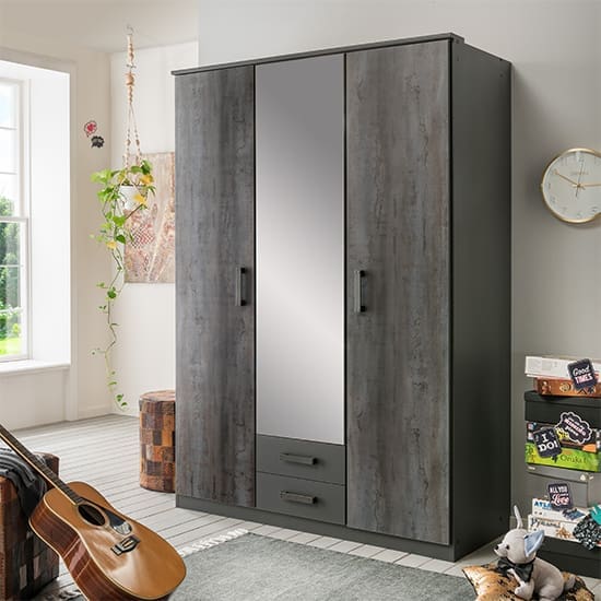 duisburg wooden wardrobe graphite 1 mirror 2 doors