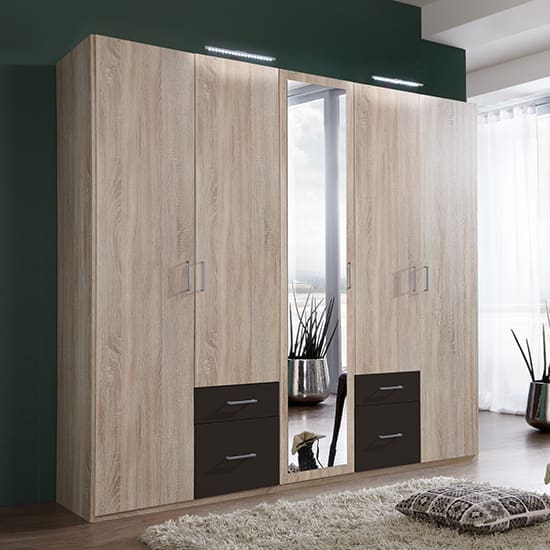 freiburg mirrored wooden wardrobe oak graphite