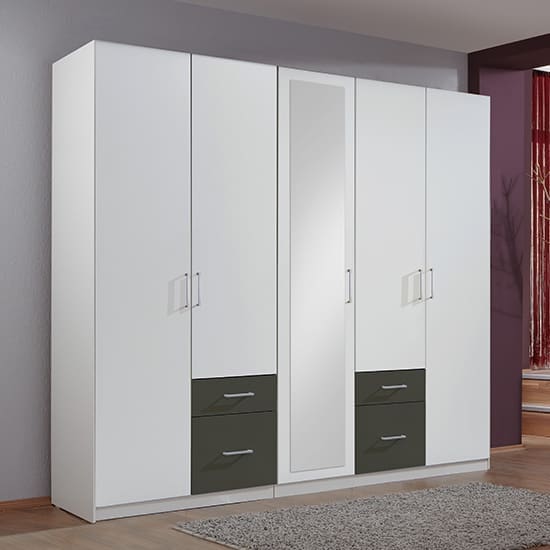 freiburg mirrored wooden wardrobe white graphite