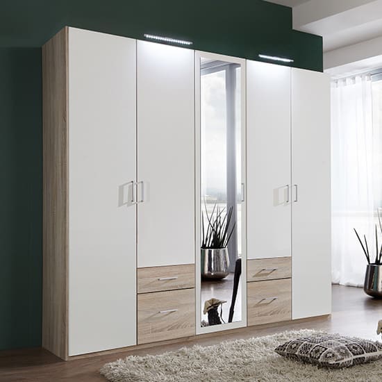 freiburg mirrored wooden wardrobe white oak