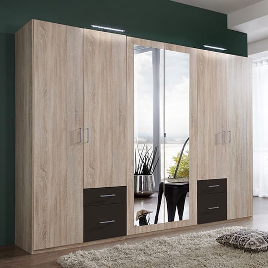 freiburg wooden wardrobe oak graphite 2 mirrors