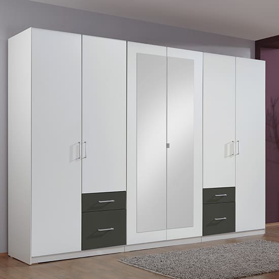 freiburg wooden wardrobe white graphite 2 mirrors