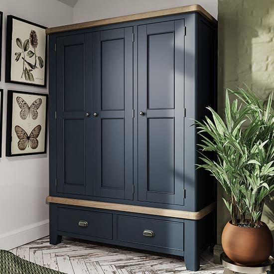 hants 3 door wardrobe blue