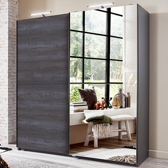 herne sliding door mirrored wardrobe graphite