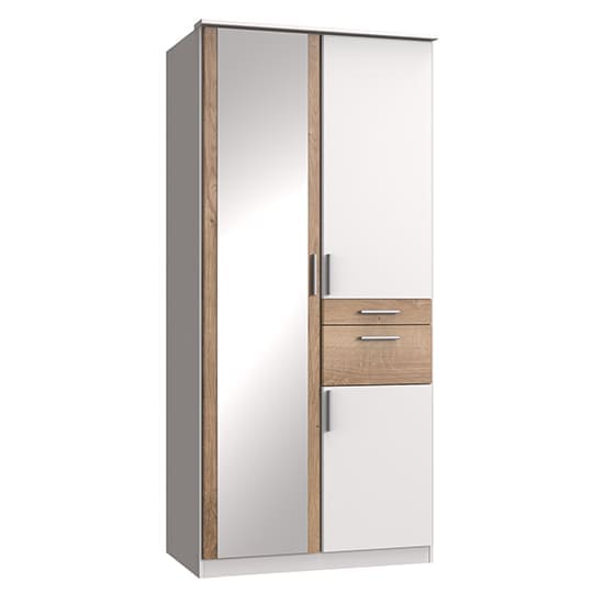 koblenz mirrored wooden wardrobe white planked oak