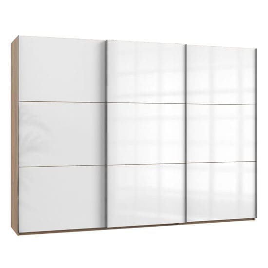 koyd wooden sliding wardrobe white planked oak 3 doors