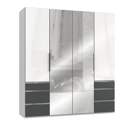 kraz mirror wardrobe high gloss white graphite 4 door