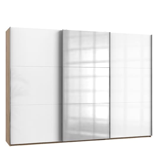 kraz mirrored sliding 3 doors wardrobe white n planked oak