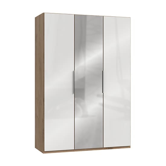 kraz mirrored wardrobe white n planked oak 3 doors