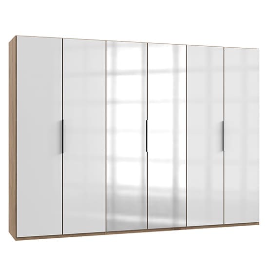 kraz mirrored wardrobe white n planked oak 6 doors