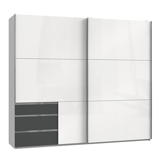 kraz wide sliding door wardrobe high gloss white graphite